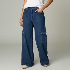 KanCan Wide Leg Cargo Jeans Blue